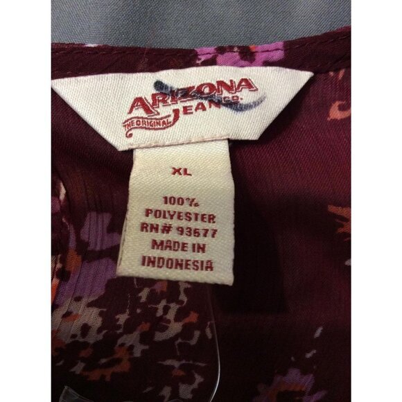 Arizona Jeans Women Sheer Floral Top Size XL Burgandy Polyester sku11 - Picture 3 of 5